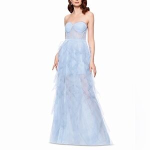 NWOT AQUA Strapless Lace Tulle Ruffle Gown
